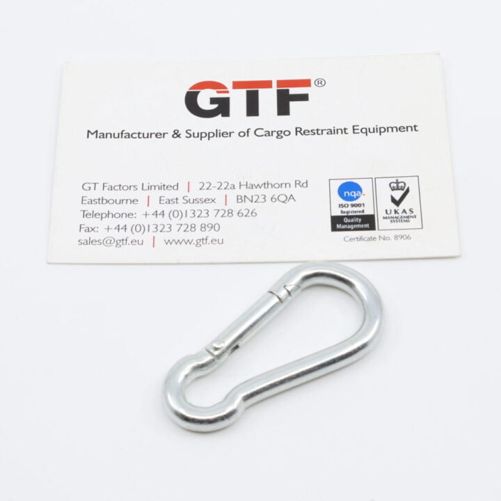 200Kg Small Carabiner Spring Snap Hook - With Business Card For Scale