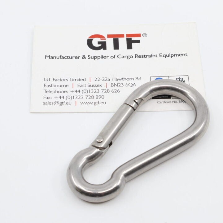 800Kg Stainless Steel Carabiner Spring Snap Hook - With Business Card For Scale