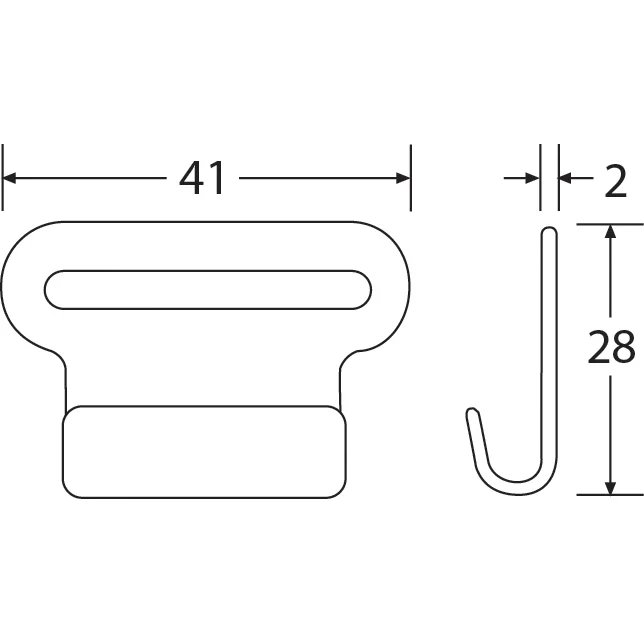 Fh2505 - 25Mm, 500Kg Flat J-Hook - Diagram