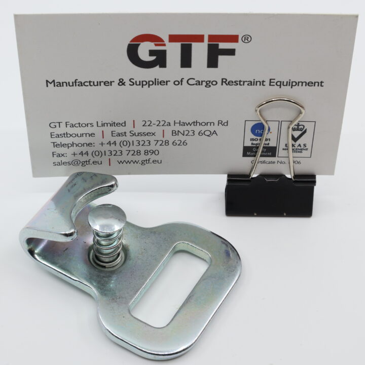 25Mm Flat J-Hook With Keeper | 1100Kg - With Business Card For Scale