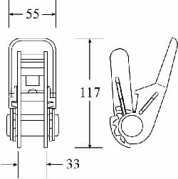 25Mm Black Plastic Ratchet Buckle | 200Kg - Diagram
