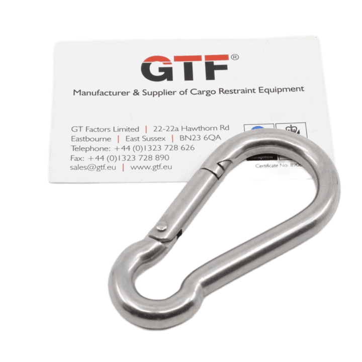 800Kg Stainless Steel Carabiner Spring Snap Hook - With Business Card For Scale