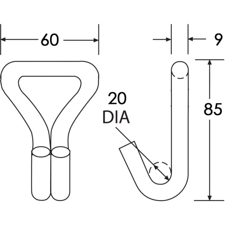 Wh3510Ss - 35Mm, 1000Kg Stainless Steel Wire Claw Hook - Diagram